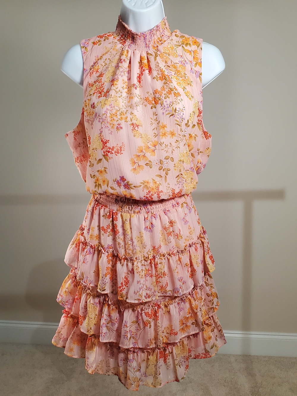 Sam and Jess Smocked Floral Sleeveless Tiered Dress Size XL